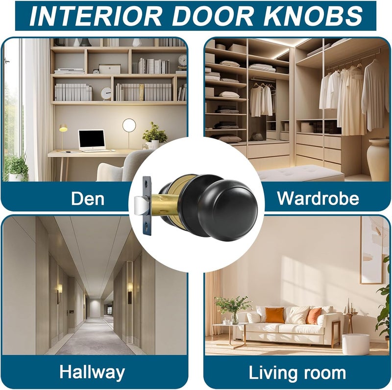 RAZCC Passage Door Knobs, 3 Pack Matte Black Door Knobs, for Hallway & Closet Non-Locking Interior Round Door Handles Keyless Reversible for Left Right Handed Doors - Image 3